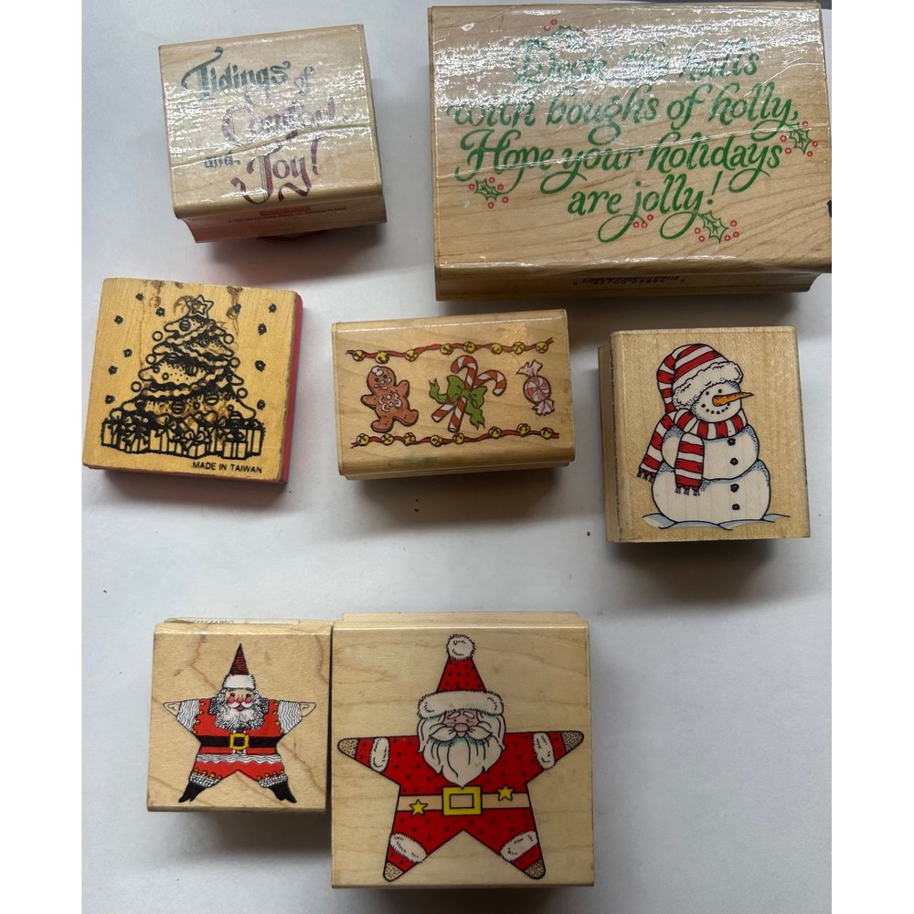 Christmas Holiday Rubber Stamps‎ Set Santa Snowman Gingerbread Tree